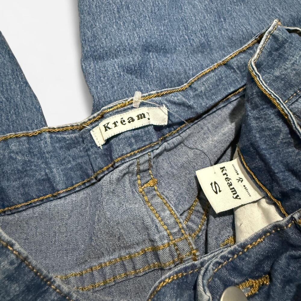 Y2K Kreamy Blue Washed Denim Tapered Mid-Rise Cargo Jeans S - Picture 5 of 6